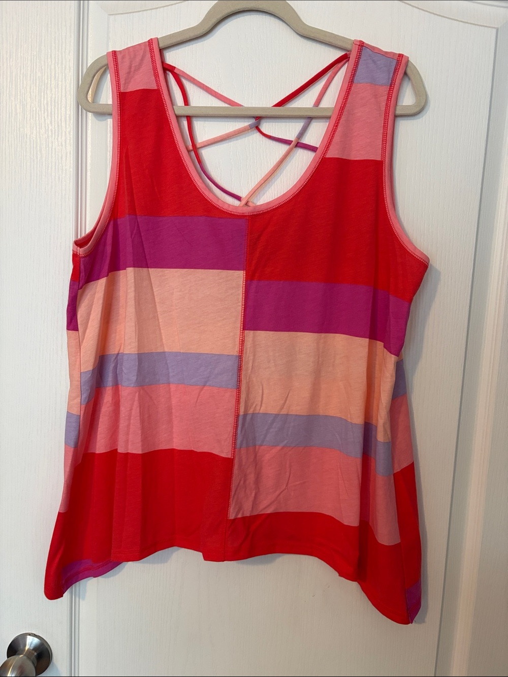 City Streets Red & Pink Striped Crisscross Back Tank